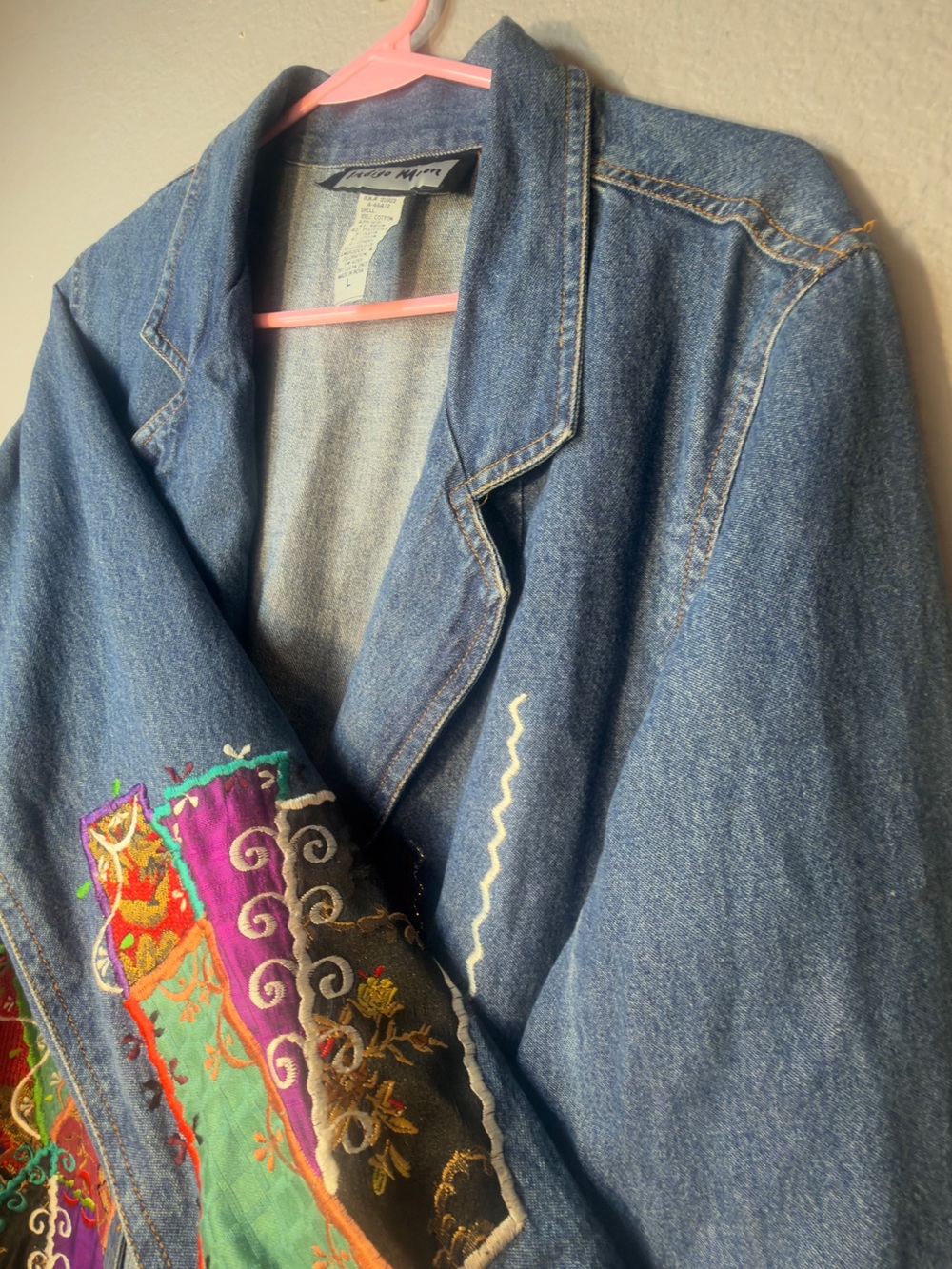 Indigo Multicolor Embroidered Denim Jacket - Picture 7 of 9
